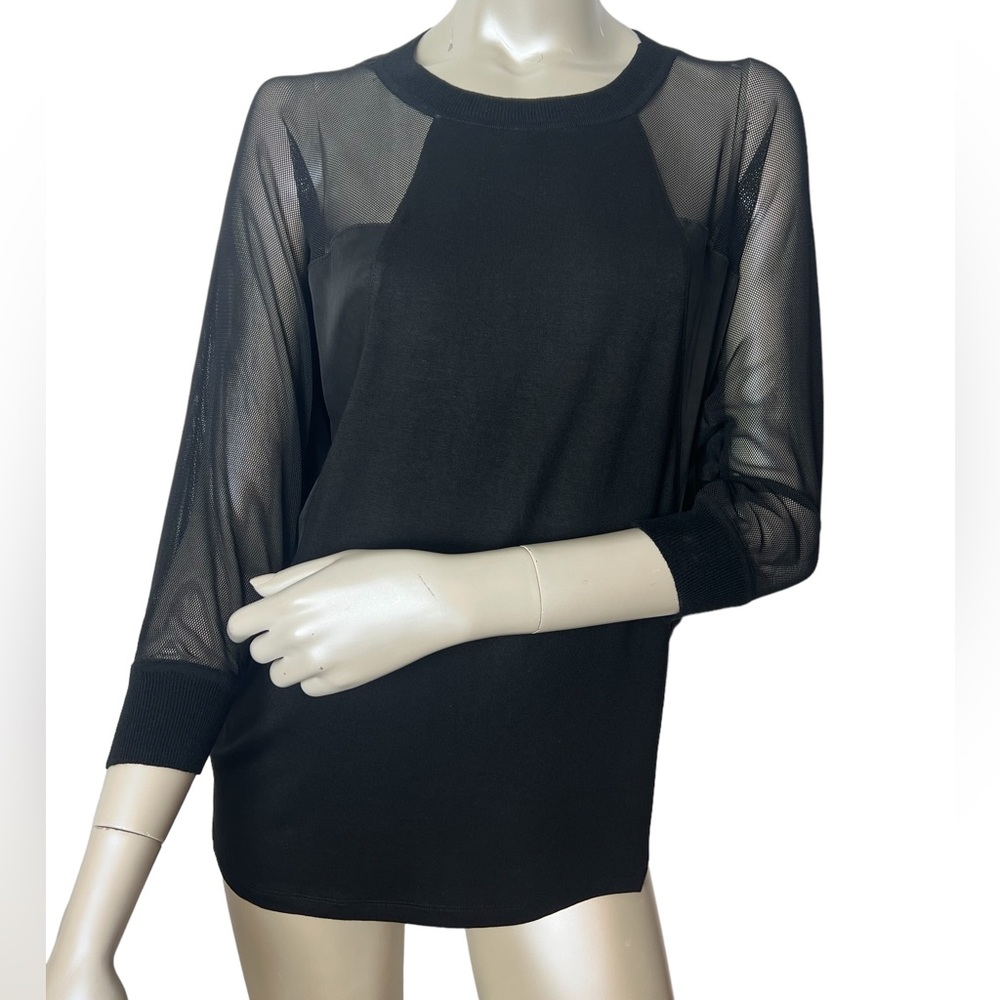 Kerisma brand Black Mesh, Satin, Jersey tee 3/4” sleeve Top - Picture 1 of 10